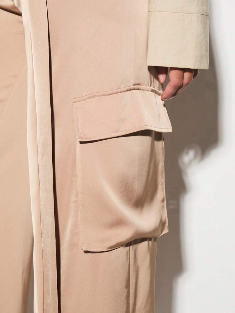 KIZN Satin Wide Leg Cargo Trousers With Side Pockets