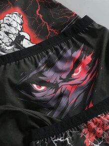 5pcs/Pack Teenage Boys' Black Minimalist Anime Character Print Comfortable Boxer Briefs,Back To School - Multicolor - View 4