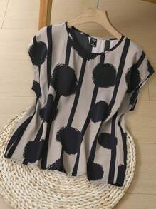 EMERY ROSE Women's Random Printed Simple Casual Short Sleeve Shirt Black Shirt Black Top