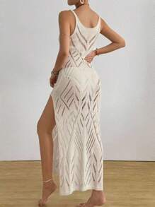 Swim Vcay 全新春假风格纯色欧美度假沙滩罩衫钩针镂空设计女式连衣裙，节日波西米亚风