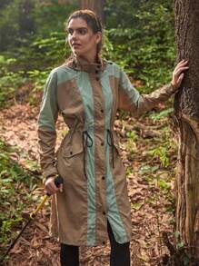 In My Nature Women's Contrast Color Long Sleeve Drawstring Waist Hooded Outdoor Rain Jacket Women's Color Block Casual Jacket Women Running Jacket Women Windbreaker Jacket Jacket Lightweight Coat Running Jacket Light Green And Brown Jackets Activewear Jacket, Color Blocking, Contrast Color Jackets, Sun-Protective Jackets, UV Protect Jackets, Sun-Proof, Summer, Fall Outdoor Hiking Jackets, Breathable Jackets Thermal Thick Warm Jacket