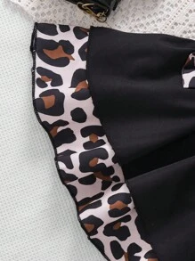 Genkimix Neugeborenen Baby süße Schleifen Dekor Leopard Patchwork rückenfrei Romper Set