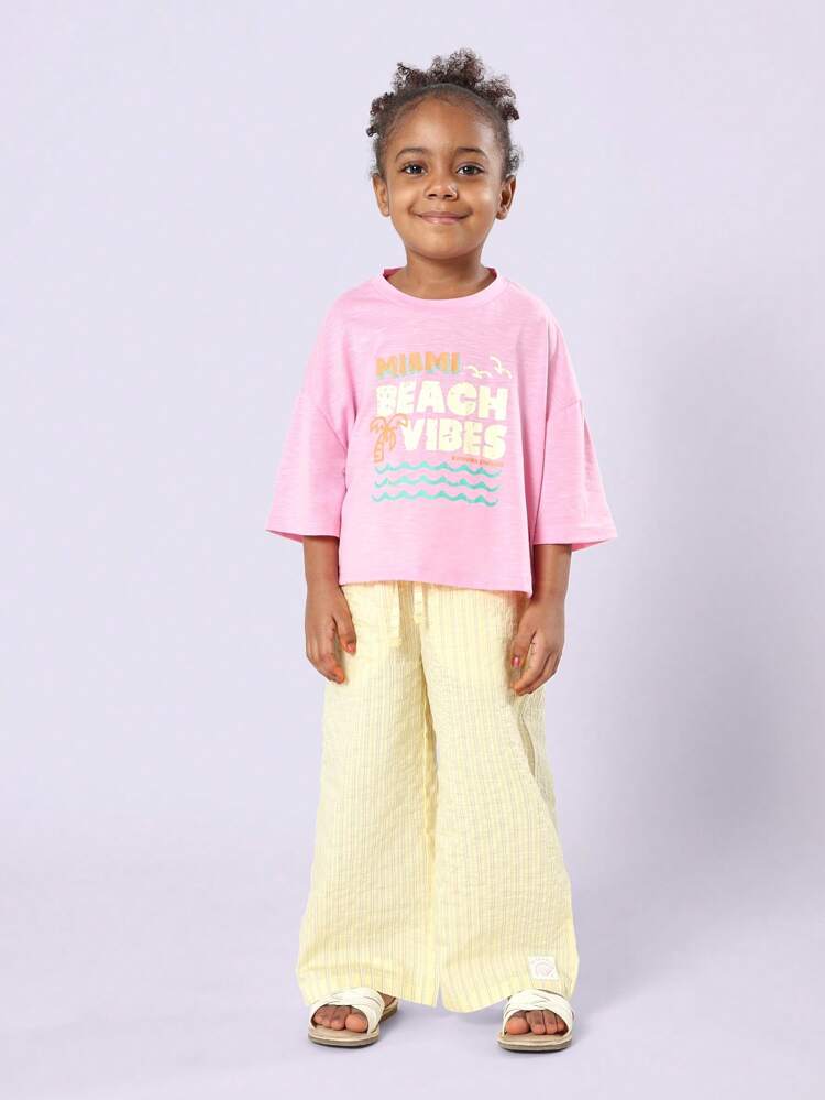 Beach Print T-Shirt With Wide Leg Pants
