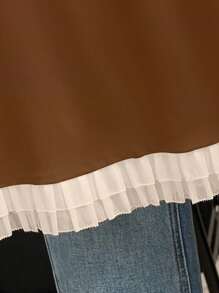 INAWLY Áo thun viền bèo nhún màu sắc đơn giản - Cà phê nâu - Xem 6