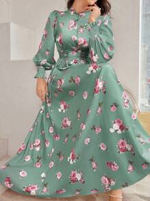 Modelyn Ramadan Floral Printed Shirt Dress With Front Tie For Women - Green - View 3