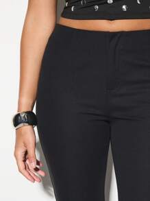 KIZN Capri Length High Waisted Leggings Stretchy Bengaline Fabric Dressy Evening Wear Form Fitting Bottoms Non See Through Pull On Office Wear Classic Pants - Black - View 3