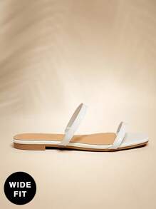 SHUZIA Wide-Fit Women's Two Thin Band Round Toe Flat Slide White Sandals - Apricot - View 6