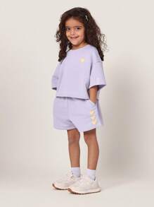 SUMWON Self Love Crew Co-Ord Set Two Piece Outfit Kids Leisure Wear Matching Top And Shorts Wear Athleisure Spring Summer Active - Mauve Purple - View 2