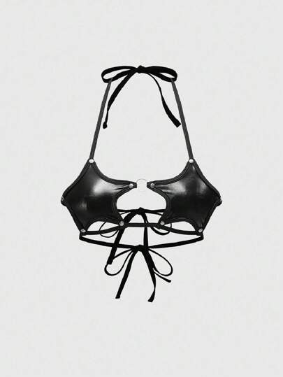 Grunge Punk Punk Pentagram Rivet Lace-Up Crop Top