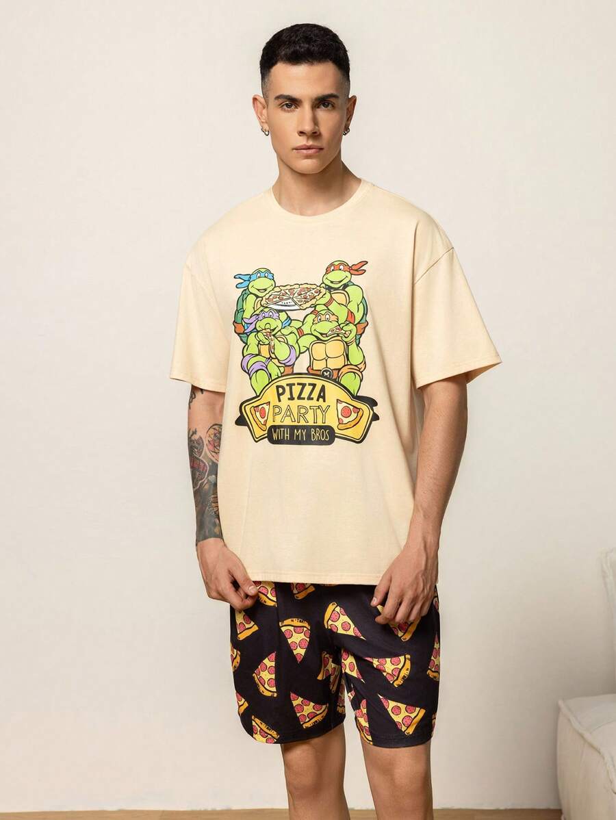 TEENAGE MUTANT NINJA TURTLES | SHEIN Men's Letter & Cartoon Turtle Print Loungewear Set