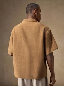 AKNOTIC Business Casual 男士休闲宽松短袖梭织衬衫，年轻人的时尚日常穿着 - 黃色 - 查看 7