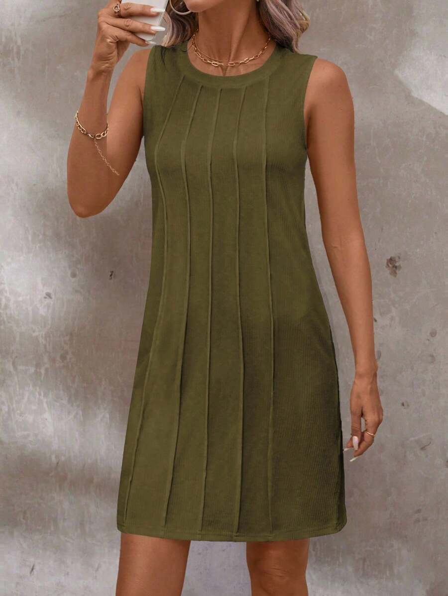 SHEIN LUNE Women's Knit Crew Neck Sleeveless Casual Dress, Spring/Summer