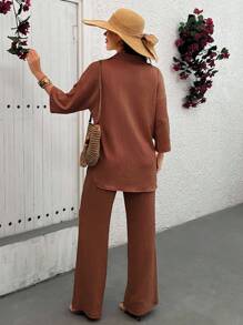 SHEIN Conjunto de dos piezas con blusa de corte holgado y pantalón para mujer