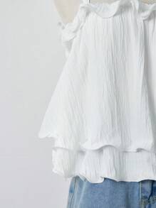 Lalippa 夏季甜美荷叶边纯色度假吊带背心 - 白色 - 查看 5