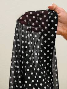 Bonvoyette 夏季海滩度假波点印花金属装饰连体泳衣和长裙两件套 - 黑與白 - 查看 6