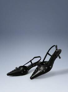 CUCCOO GRLICON Women's Metal Eyelets High Heel Pumps, Y2K Punk Rock Outfit - Black - View 5