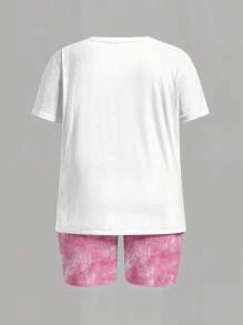 Flower, Holiday, Vacation Print 2pcs Outfit - Loose Short Sleeve T-Shirt And Casual Pants Set For Tween Girls, Summer - Multicolor - View 3