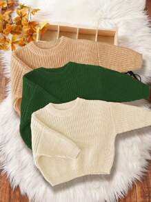 SHEIN Leap Crew 3 件套男婴休闲宽松圆领长袖毛衣，适合秋冬季