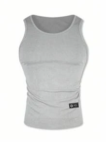 Manfinity Dauomo Áo ba lỗ cổ tròn màu trơn cơ bản cho nam mùa hè - Xám - Xem 3