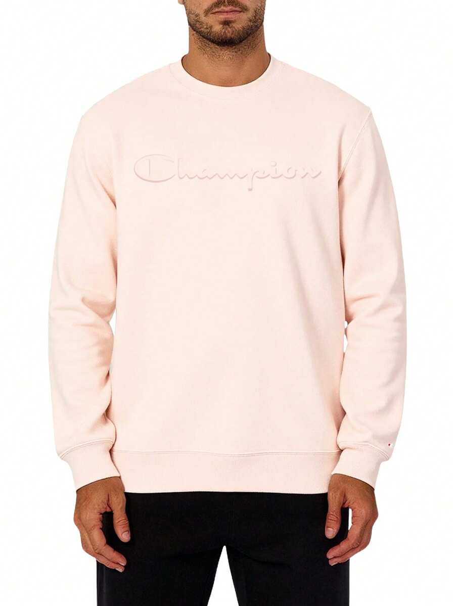 Champion Men's Crew Neck Long Sleeve Casual Embossed Drop Shoulder Sweatshirt - Pink - View 1