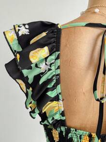 Soleia Rochie mini pentru femei de mărime mare, exclusivă, cu imprimeu de lămâie, mânecă scurtă, talie strânsă, linie A - Multicolor - Vizualizare 7