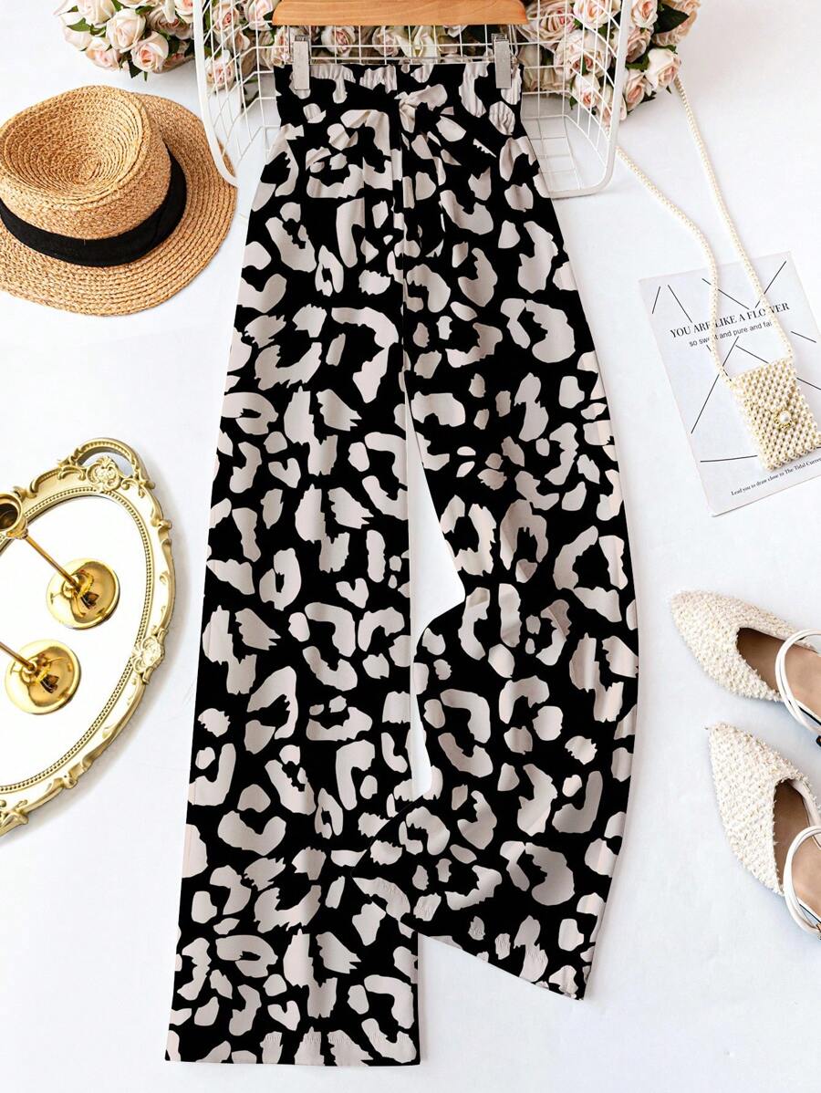SHEIN LUNE 女式豹纹束腰裤，适合春夏季 - 彩色 - 查看 1