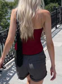Women Plain Bow Decor Sleeveless Casual Tank Top - Red - View 3