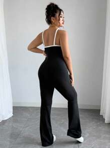 SHEIN PETITE Plus Size Color Block Fitted Jumpsuit For Petites - Black and White - View 2