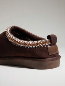 SHUZIA Men's Braided Collar Classic Suede Coffee Slippers-Premium Build, Slip-Resistant Sole, Bedroom-To-Street Style