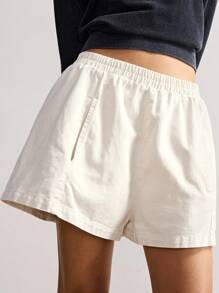 Bohemela Casual Mid-Waisted Loose Shorts - Apricot - View 2