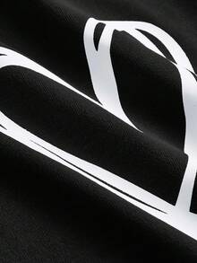 SHEIN Girlism 2 件套青少年女孩休闲宽松圆领针织花卉褶皱上衣和短裤套装，黑色，舒适的日常穿着，适合日常、返校、节日家庭户外春季野餐和街头服饰等各种场合 - 黑色 - 查看 6