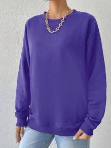 EURMUSE Purple Round Neck Drop Shoulder Sweatshirt - Purple - View 5