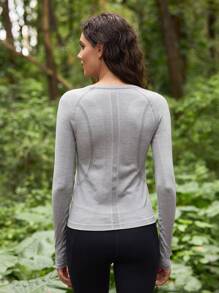 In My Nature Camiseta de manga larga con cuello redondo y corte ajustado para deportes al aire libre de mujer - Gris - Ver 4