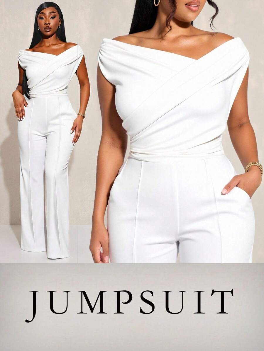 SHEIN SXY Tallas grandes Mujeres Primavera y Verano Elegante Sexy Diario Básico Commuter unicolor Sin mangas Asimétrico Minimalista Sofisticado Moda - Blanco - Ver 1