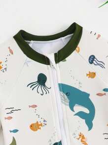 SHEIN GraphicGems 婴幼儿连体长袖泳衣，沙滩防晒泳衣 - 彩色 - 查看 3