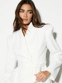 KIZN Tailored Blazer Mini Dress Belted Elegant Office Long Sleeve Power Suit Wedding Guest Shoulder Padded Party Cocktail Business Formal