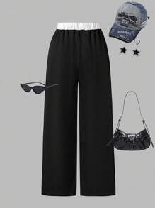 Sparklyn 休闲街头嘻哈风格短款字母印花运动裤，适合少女户外、街头摄影、校园穿着