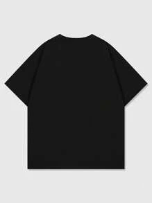 ROMWE MEN Grunge Punk Men's Retro Street Silhouette & Thermal Imaging Figure Print Short Sleeve T-Shirt, Summer, 2000s Style, Fall/Winter