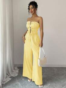 Elenzga Bộ đồ liền thân sọc bandeau thường ngày cho nữ, mùa hè - Màu vàng - Xem 4