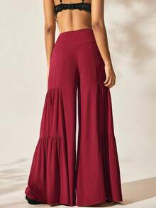 Easelle Boho Women's Clothing Casual Retro Boho Bowknot Wide Leg Pleated Loose And Comfortable Women Long Pants - Red - View 4