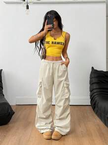 Coolane Damen Sommer Streetwear Boyfriend Athleisure Grunge Sportbekleidung Vintage Western Wear Y2K Niedrigtaille Fallschirm Armee weiße Cargohose