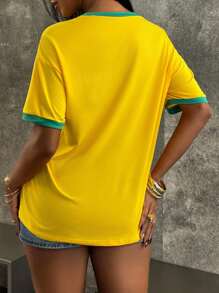 INAWLY Women Brazilian Print Short Sleeve Casual T-Shirt, Summer Graphic Tees Women Tops - Multicolor - View 2