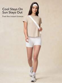 OutZeal 女士户外运动T恤，防紫外线，凉爽触感，交叉褶皱设计 - 卡其色 - 查看 2