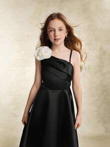 SHEIN Tween Girls Elegant Floral Decorated Sleeveless Short Dress, Suitable For Flower Girl In Weddings