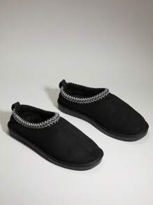 SHUZIA Men's Braided Collar Classic Suede Black Slippers-Premium Build, Slip-Resistant Sole, Bedroom-To-Street Style - Black - View 8