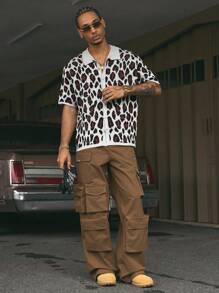 AXEPEAK 时尚街头潮流男士宽松短袖针织衬衫 - 彩色 - 查看 5