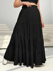 Solflare Plus Size Women Black Big Swing Hem Long Skirt