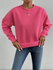 EURMUSE 100%Cotton Solid Drop Shoulder Sweatshirt