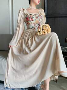 DAZY 女式宫廷风碎花拼布连衣裙，春夏