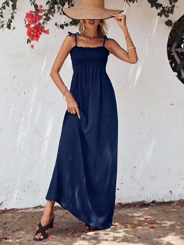 Cottnline Vestido largo de tirantes de unicolor informal para vacaciones